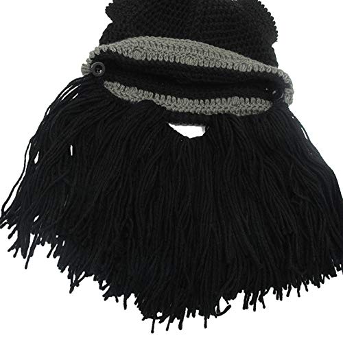 YEKEYI Baby Adult Beard Viking Knit Hat with Horns Barbarian Funny Beanie Cap Handmade3