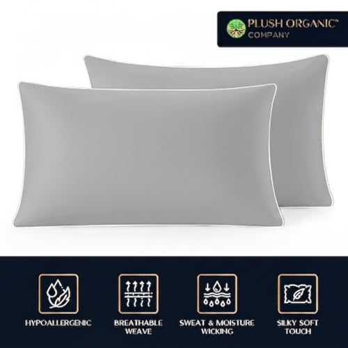 Image of King Luxury 4 Piece Bedsheet Set, Silver Gray with White Piping, Cooling Resort Bedding, Ultra Soft, Viscose derived from Bamboo, Organically Grown,300 Thread Count