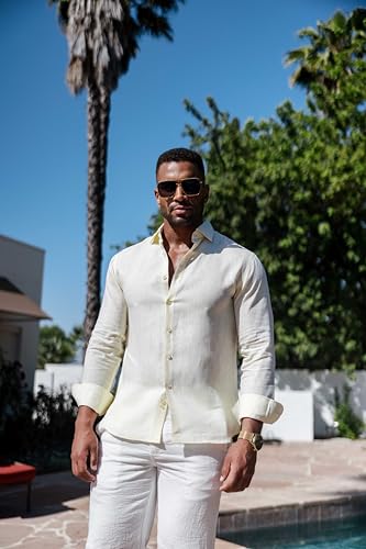 Mojito Men's 100% Linen Long Sleeve Button-Down Shirt2