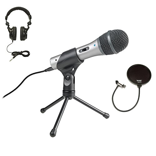 Audio-Technica ATR2100-USB USB/XLR Microphone with Knox Pop Filter and Headphones