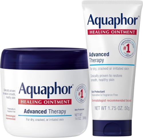 Image of Aquaphor Healing Ointment Advanced Therapy Skin Protectant Skin Care Set, Body Moisturizer for Dry Skin, Minor Cuts and Burns, Dry Cuticles, Cracked Heels, Hands and Lips, 14 Oz Jar + 1.75 Oz Tube