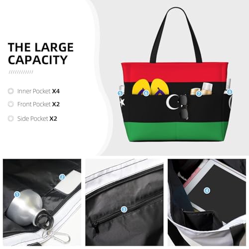 Libyan Flag Extra Large Tote Bag For Women,Foldable Beach Bag With Pocket Weekender Travel Overnight Bag3