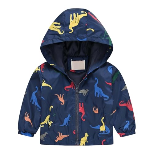Toddler Boys Girls Cartoon Print Zip Jacket Hooded Trench Lightweight Kids Windbreaker Coats Cute Baby Dust Coat