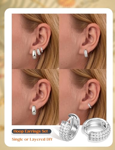 Image of LOLIAS Small 14K Gold Plated Chunky Hoop Earrings for Women Hypoallergenic Silver Earrings Set for Sensitive Ears Non Tarnish Huggie Hoops Earring Stacks for Multiple Piercing Jewelry Lightweight 3Pairs
