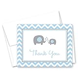 50 Cnt Grey Blue Chevron Elephant Baby Shower Thank You Cards