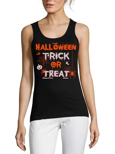 Débardeur femme Halloween en pur coton noir avec sérigraphie toile d'araignée