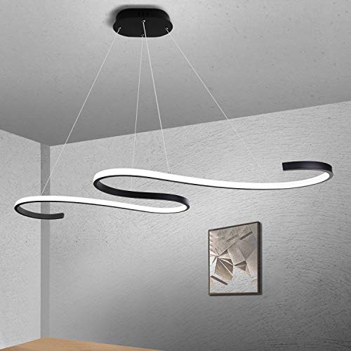 Preisvergleich Produktbild GBLY LED Pendelleuchte Esstisch 46W Dimmbar Hängeleuchte Schwarz Pendellampe Modern Hängelampe Höhenverstellbar Innen Denckenbeleuchtung für Esszimmer Schlafzimmer Büro Kurve Design mit Fernbedienung