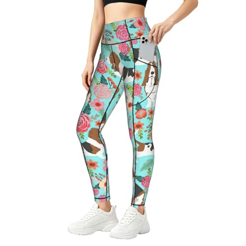 Legging de sport avec poches et motif chien pour le yoga