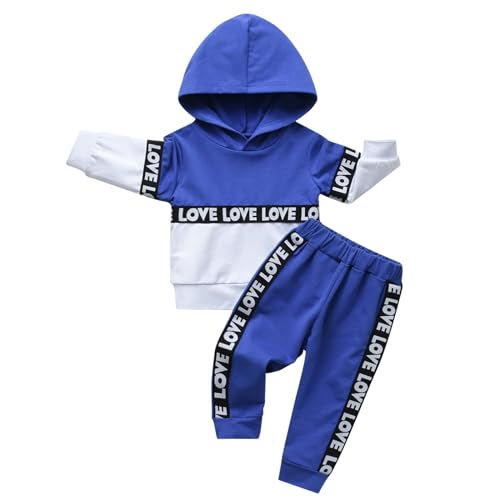 Image of Rebey Toddler Infant Baby Boy Girl Clothes Long Sleeve Color Block Love Hoodie Tops Sweatsuit Pants Outfit Set