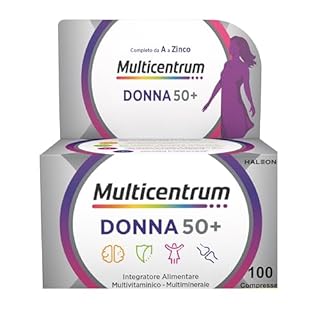 Multicentrum Donna 50+ Integratore Multivitaminico completo, con Magnesio, Vitamina A, D, B12, Calcio, per combattere stanchezza e affaticamento per Donne oltre 50 anni, 100 Compresse