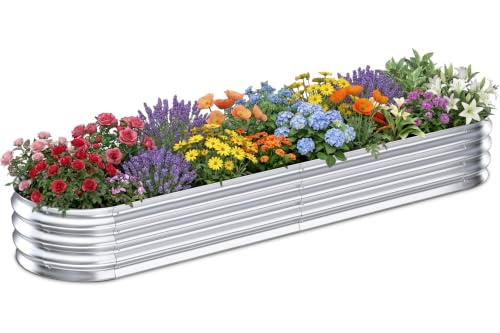 Image of Galvanized Raised Garden Bed Outdoor, 8x4x1ft Metal Heavy Duty Planter Boxes for Gardening, Easy Assemble Large Oval Plant Container Kit for Vegetables, Flowers, Fruits, Silver, 1 Pack