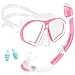 Supertrip Kids Snorkel Set-Scuba Dry Top Diving Mask Anti-Leak Impact Resistant Panoramic Tempered Glass Easybreath Snorkeling Packages Professional Swimming gear for Youth Boys and Girls (White pink)