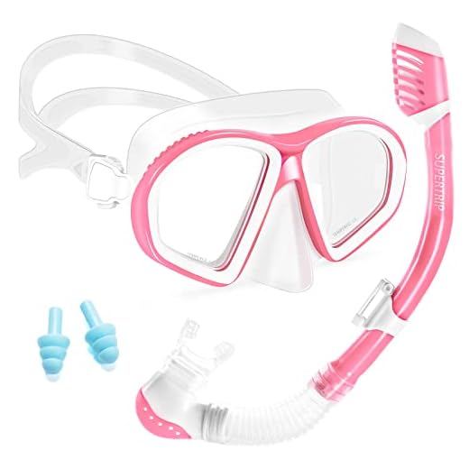 Supertrip Kids Snorkel Set-Scuba Dry Top Diving Mask Anti-Leak Impact Resistant Panoramic Tempered Glass Easybreath Snorkeling Packages Professional Swimming gear for Youth Boys and Girls (White pink)