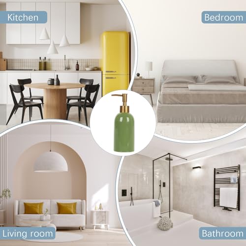Image of Natheeph 14OZ Ceramic Soap Dispenser, White, Pump Dispenser for Bathroom /Kitchen, 200ml Liquid Capacity (2pc Green) | Refillable Dish Soap, Hand Soap, Wash Gel, Lotion & Liquid, Ceramic, for Bath, Kithen Sink, Laundry Room, Bedroom