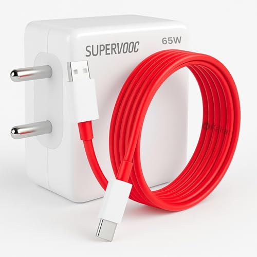 Image of C Type Charger Cable Fast Charging - 65W | USB-A Charger with 1M Type C Cable | Warp /Dart Charge Compatible with OnePlus Mobile & Other Type C Devices | Fast Data Sync & Smart Protection Chip