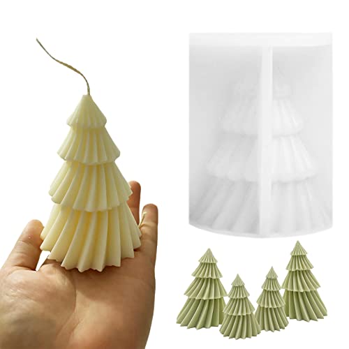 Topys Large Christmas Tree Silicone Candle Mold, Diy 3D Spiral Cone Shape Mold,Folding Cone Christmas Tree For Candle Making, 3D Geometric Spinning Pillar Molds For Christmas Ornament(4.8") #TOP16