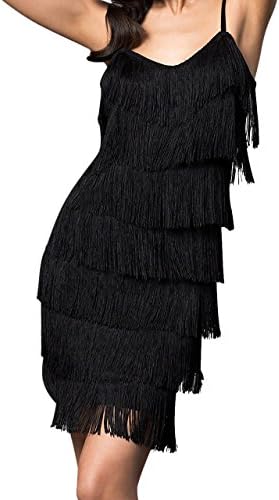 CHERYL CREATIONS Women's Short All-Over Fringe Flapper Sleeveless Comfortable Day/Night Mini Dress with Adjustable Bra Straps