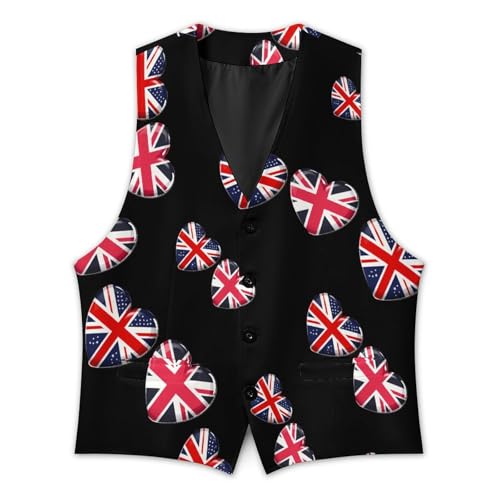 UK Great Britain Heart Flag Mens Slim Fit Suit Vest Dress Waistcoat Casual Business Vest3