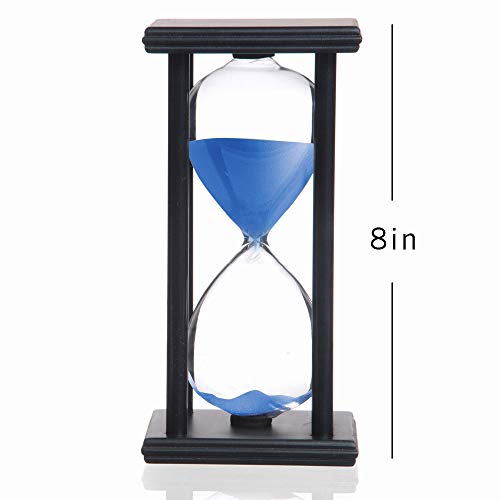 Hourglass 60 Minutes Blue Sand Timer, Black Wooden Frame Sand Clock