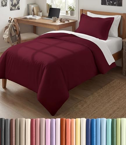 Image of Duvet Cover Twin /Twin XL Size - 2 Piece Set with Zipper Closure - Burgundy | Extra Soft Twin /Twin XL Duvet Cover 68 inch x 90 inch with 1 Pillow Sham, Hotel Luxury w / Zipper Closures & Ties, Comfy & Breathable