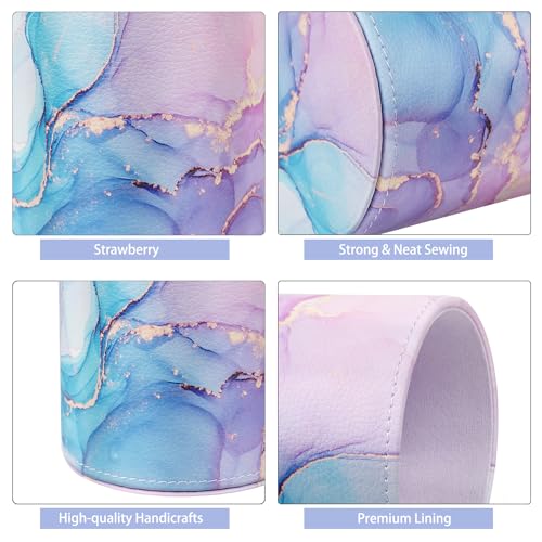 Image of Large Capacity Colored Pen Holder for Desk, Leather Pencil Holder Pen Cup Marker Holder Makeup Brush Holders, Desk Accessories & Workspace Organizers for Home, Office, Pink Blue Marble