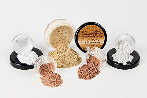 STARTER SET (WARM Neutral Shade-Most Popular) Mineral Makeup Kit Bare Skin Sheer Powder Matte Foundation Blush Bronzer Illuminating Veil