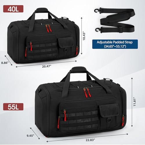 Rainsmore Gym Bags for Men with Shoe Compartment and Wet Pocket, Durable Duffle Bag for Men 40L Carry On Large Capacity Sac De Sport Travel Bag for Camping Training Swimming Sports,Black - 5