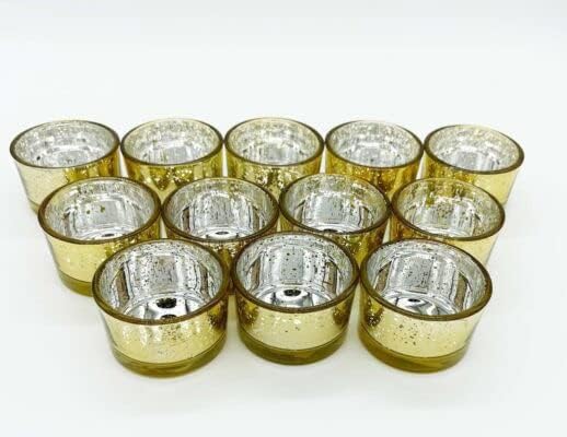 Set of 12 Mercury Glass Tea Light Holders Candle Votive Wedding Decoration 3.3 CM H (ROSE GOLD)