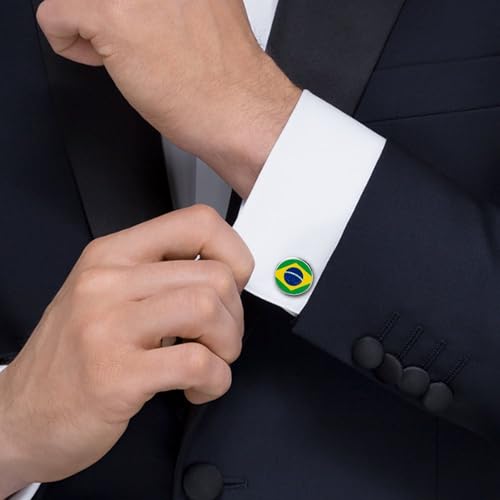 Mancuernillas clásicas para hombre con bandera de Brasil miniatura 6