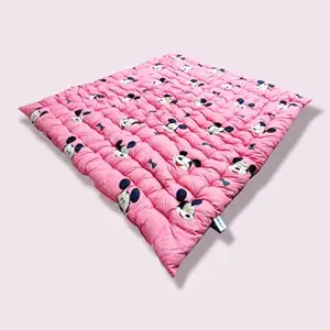 Deevine Craft Soft Cotton Quilt | Foldable Movable Picnic Light Weight Filled Single Firm Mattress| Gadda (3D Design Printed, Double Bed Capacity, 6 x 6 ft or 72 x 72 Inches) (Pink Mickey Mouse)