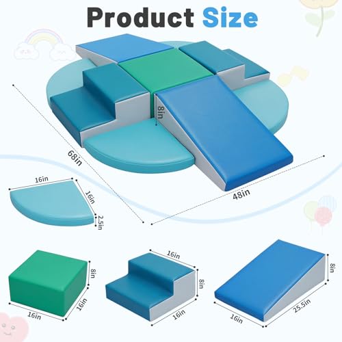Image of TODIBY 9-Piece Climbing Toys for Toddlers: Soft PU Leather Foam Blocks - Baby Climb and Crawl Activity Blocks - Kids Play Gym Equipment Indoor for Development(Modern)