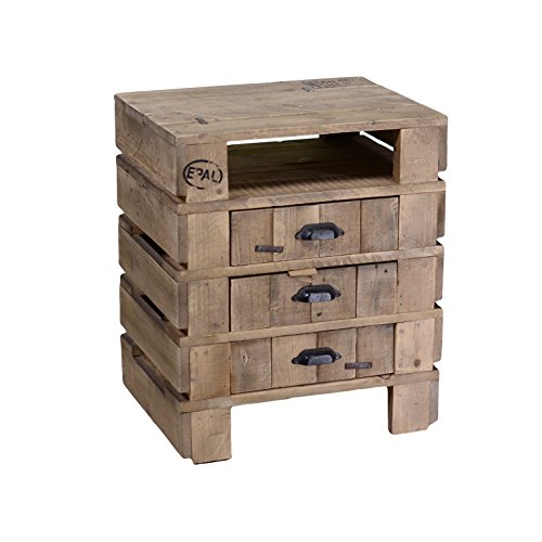 Vily's House Mesita de Noche de Madera con 3 cajones Estilo Industrial Moderno y Color Natural