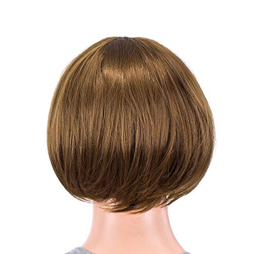 SWACC 10 Inch Short Straight Bob Wig with Bangs Synthetic Colorful Cosplay Daily Party Flapper Wig for Women with Wig Cap (Brown)