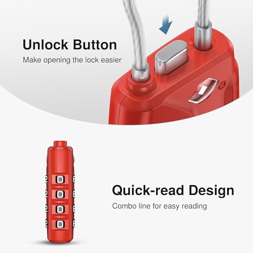 Image of Puroma TSA Approved Luggage Lock, 4 Digit Combination Travel Locks Resettable Code Lock with Zinc Alloy Body for Suitcase, Toolbox, Backpack, Bag, Gym Locker, Basic Red, secure