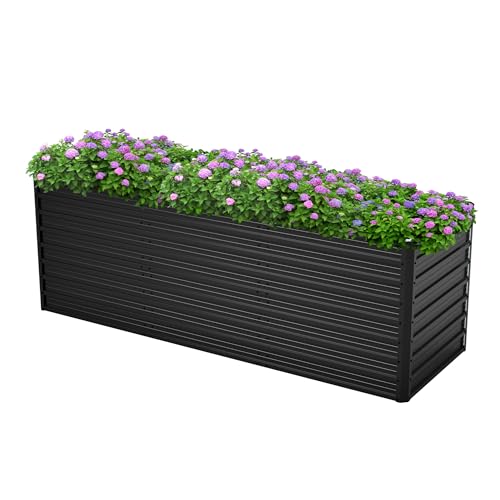 Thanaddo Hochbeet Metall Pflanzbeet, rechteckig Gemüsebeet aus verzinktem Stahl, Gartenbeet Pflanzkasten Pflanzkasten Blumenkasten für Garten & Terrasse, 240x80x82cm, Anthrazit