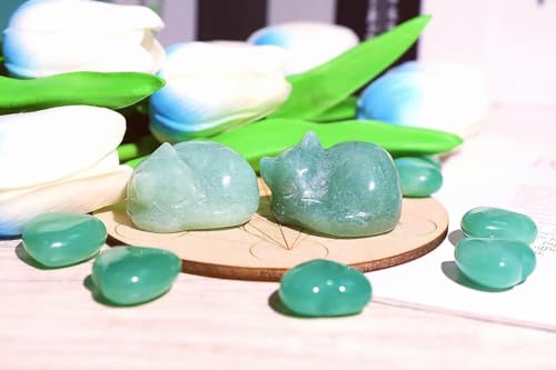 XIANNVXI Green Sleeping Cat Ornament 38mm Aventurine Crystal Figurine Statue Ornaments for Living Room Green Cat Themed Gifts - Image 3