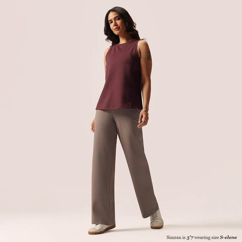 Image of BlissClub Women AM PM Cotton Wide Leg Pants | Wide Waistband | High Rise | Drawstring | 2 Pockets