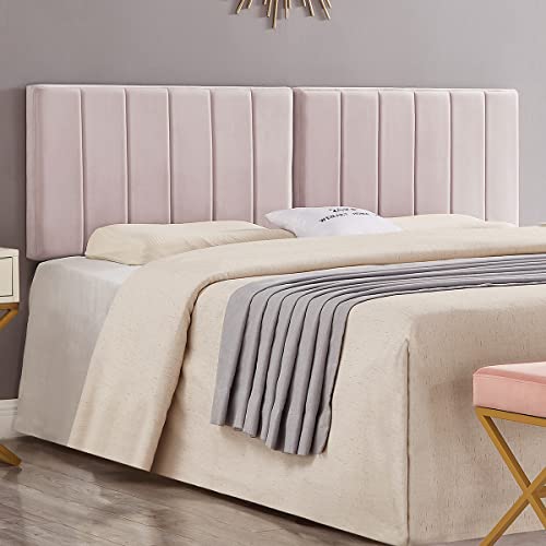 24Kf Pink Wall Mounted Vertical Channel Design King Headboard, Soft Comfortable Velvet Padded King/Ca King Size Headboard-6036-K-Pink #TOP6