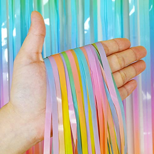 Birthday Popper 2 Pcs Pastel Rainbow Foil Fringe Curtain, 3.5ft x 6.5ft | Enhance Ambience for Parties, Events, Baby Showers, and Wedding Décor