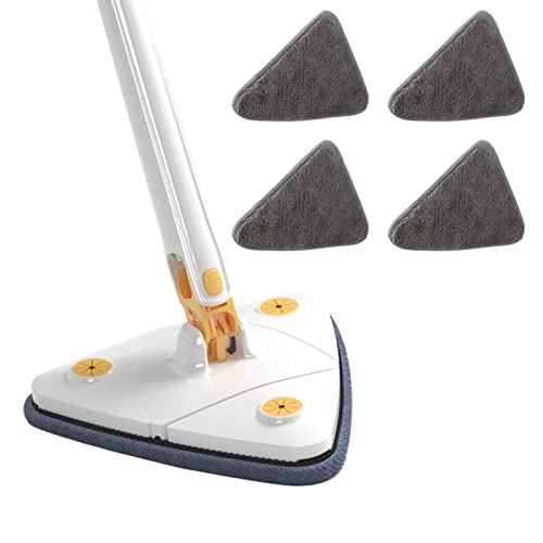 Vadrouille de Nettoyage Réglable Rotative à 360° Vadrouille avec Fonction essorage Blanc Balai de Nettoyage Triangle télescopique avec Fonction de Compression Automatique de l'eau, 4 pièces de tissus Cover