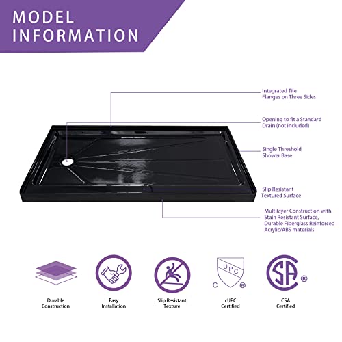Ckb 60 In. L X 32 In. W Left Drain Shower Base, Single Threshold Shower Pan With Slip Resistant Textured Surface, Black #TOP2