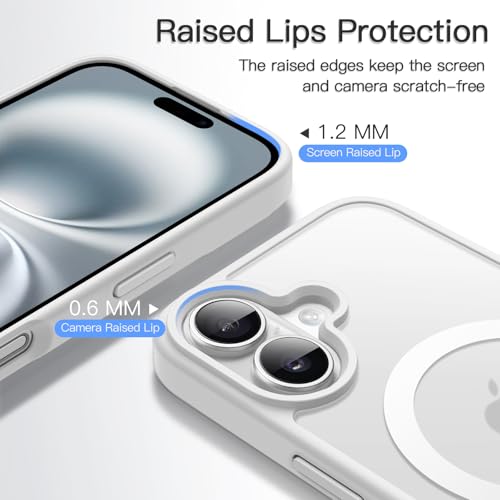 Image of JETech Magnetic Cover Case for iPhone 16 Plus 6.7-Inch Compatible with MagSafe, Translucent Matte Back Slim Shockproof Phone Cover (White)