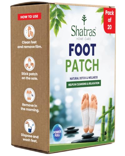 Image of Shatras Herbal Foot Patch for Detox & Relaxation | Overnight Foot Pads for Tired Feet | Natural Ingredients for Sleep Aid, Pain Relief, Toxin Removal with Bamboo Vinegar Foot Patches with Adhesive Sheets-20 Pieces (PACK OF-1) | Detox & Relaxation, Overnight Foot Pads, Bamboo Vinegar, Natural Ingredients for Sleep Aid & Pain Relief