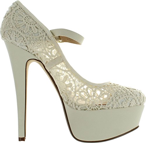 Anne Michelle Realove-07 Women's Crochet Mary Jane Platform Pumps2