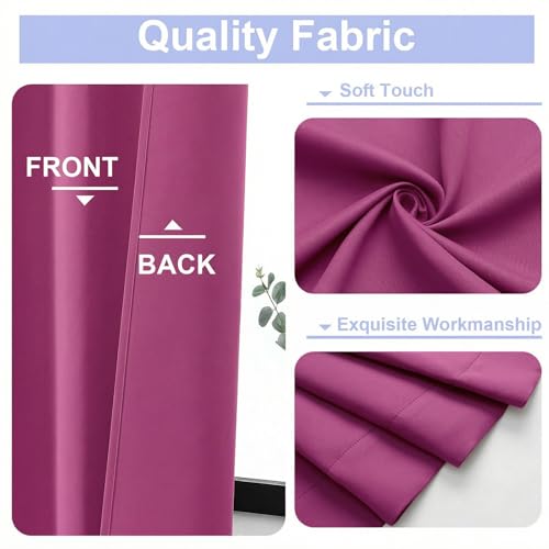 Image of Simplebrand Ava Hot Pink Short Blackout Curtains for Bedroom 45 Inches Long 2 Panels Set, Solid Thermal Insulated, Energy Saving Window Treatment Curtains Blackout Drapes, W40 x L45 Inch