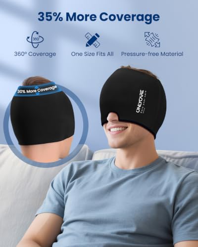 Image of ONLYCARE 2 Pack Migraine Relief Cap, Headache Relief Cap with Odorless Reusable Gel Head Wrap, Soothing Face Ice Pack Mask Products with Hot & Cold Therapy for Tension, Stress, Hangover & Puffy Eyes