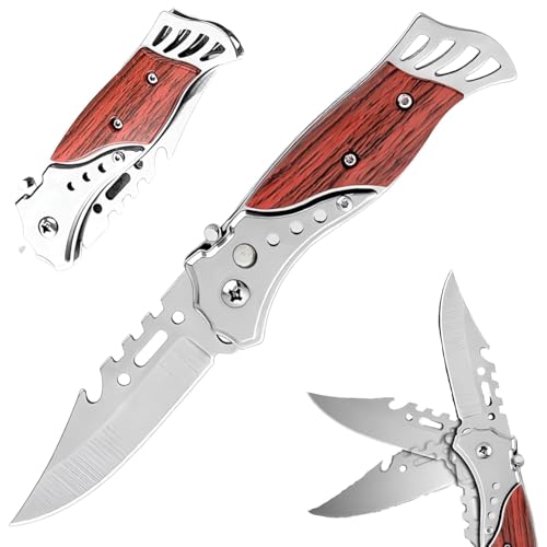 Image of Foldable Knife (Manual) For Kitchen, Home, Travel and Office Tool Carbon Steel | Multipurpose Carbon Steel Blade for Kitchen (BLACK - KEY CHIAN) (WOODEN)