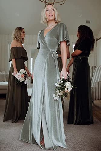 Velvet Bridesmaid Dresses for Wedding Short Sleeve Formal Evening Dresses for Women4