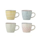 Bloomingville Patrizia Tassen 4er Set, Steingut Handbemalt, Bunt, 280ml, Ø 7,5 cm, Spülmaschinenfest, Skandinavisches Design