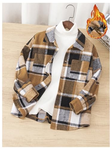 SOLY HUX Boy's Plaid Jacket Button Down Collar Long Sleeve Shacket Fall Jacket Outerwear with Pockets4